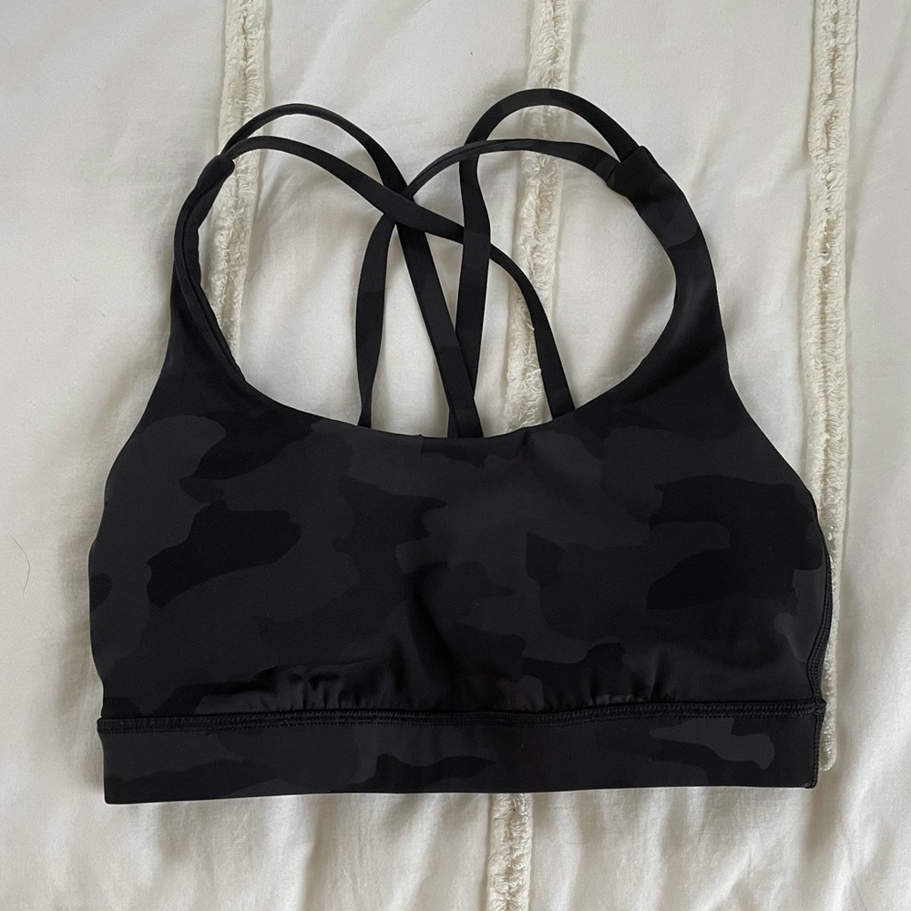 BLACK CAMO LULU SPORTS BRA